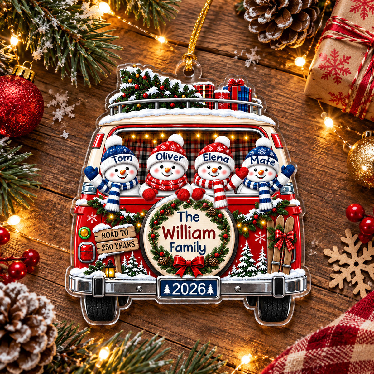 Patriotic Family Camper Van Christmas - Personalized Acrylic Ornament. Patriotic Ornament, 250 Christmas Home Decor
