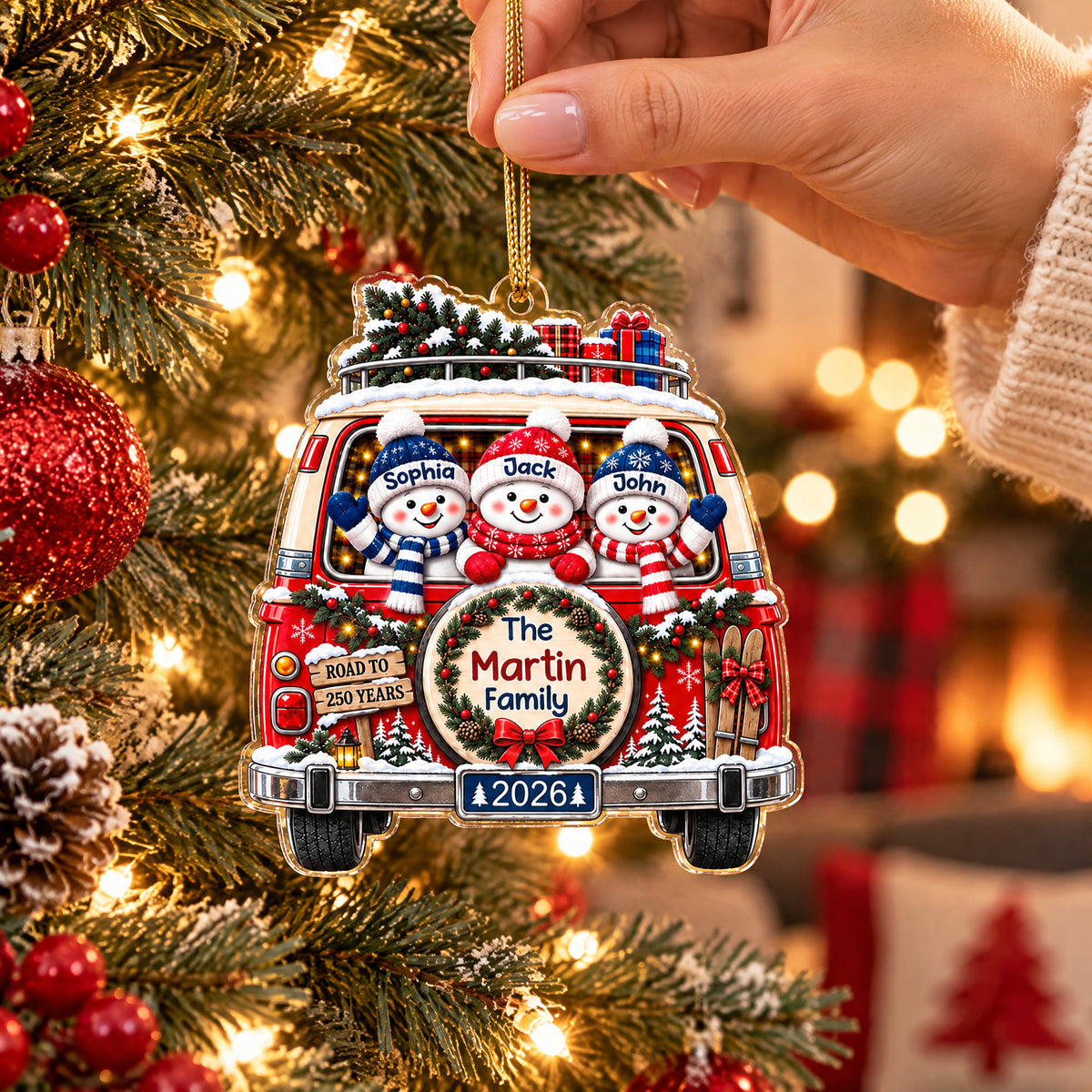 Patriotic Family Camper Van Christmas - Personalized Acrylic Ornament. Patriotic Ornament, 250 Christmas Home Decor