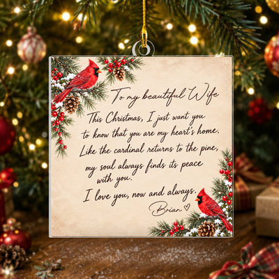 Letter To My Beloved - Personalized Acrylic Ornament, Handwritten Letter Cardinal Custom Name Christmas
