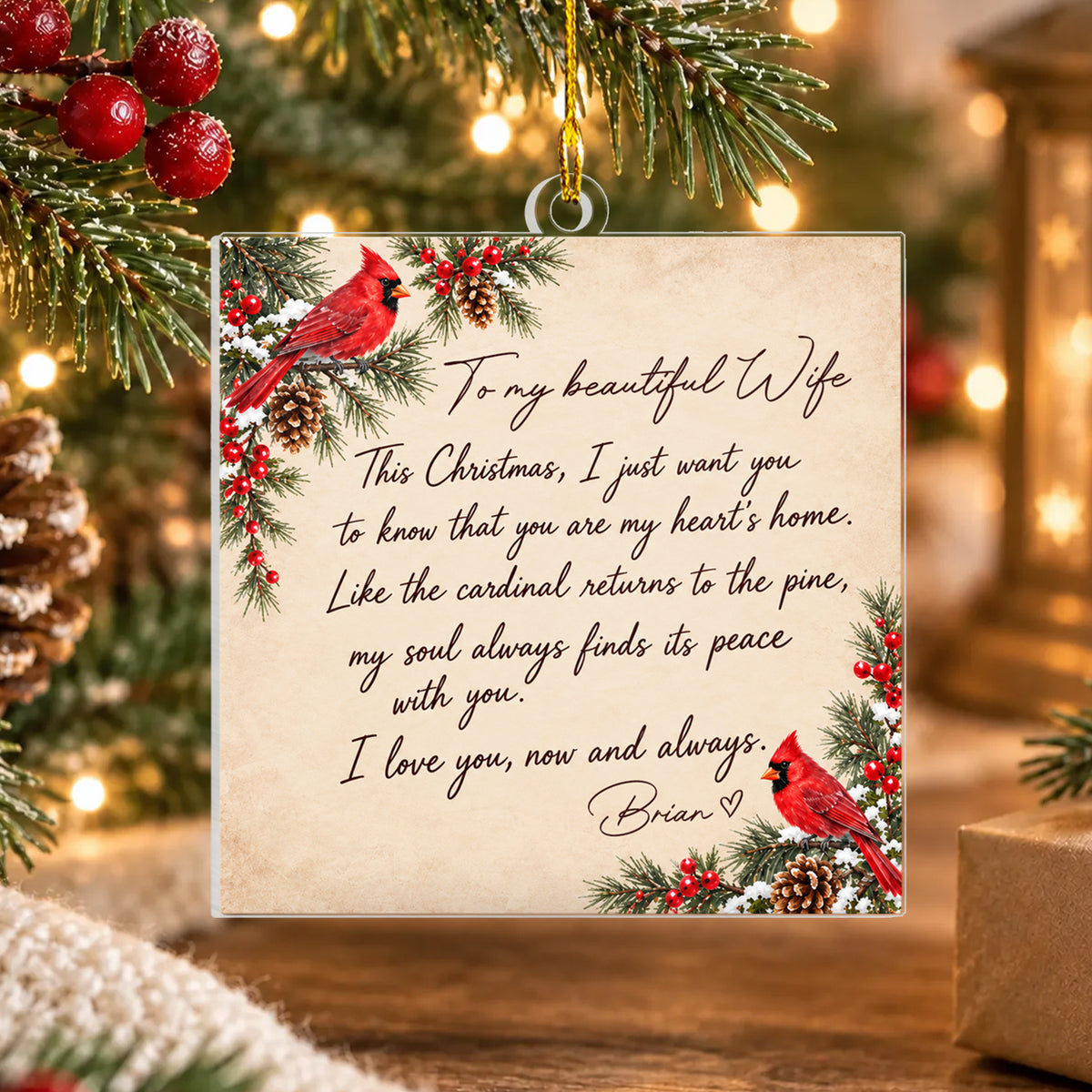 Letter To My Beloved - Personalized Acrylic Ornament, Handwritten Letter Cardinal Custom Name Christmas