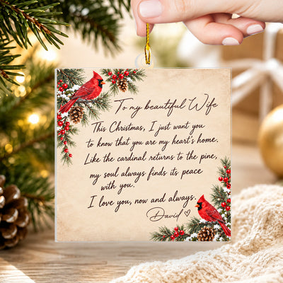 Letter To My Beloved - Personalized Acrylic Ornament, Handwritten Letter Cardinal Custom Name Christmas