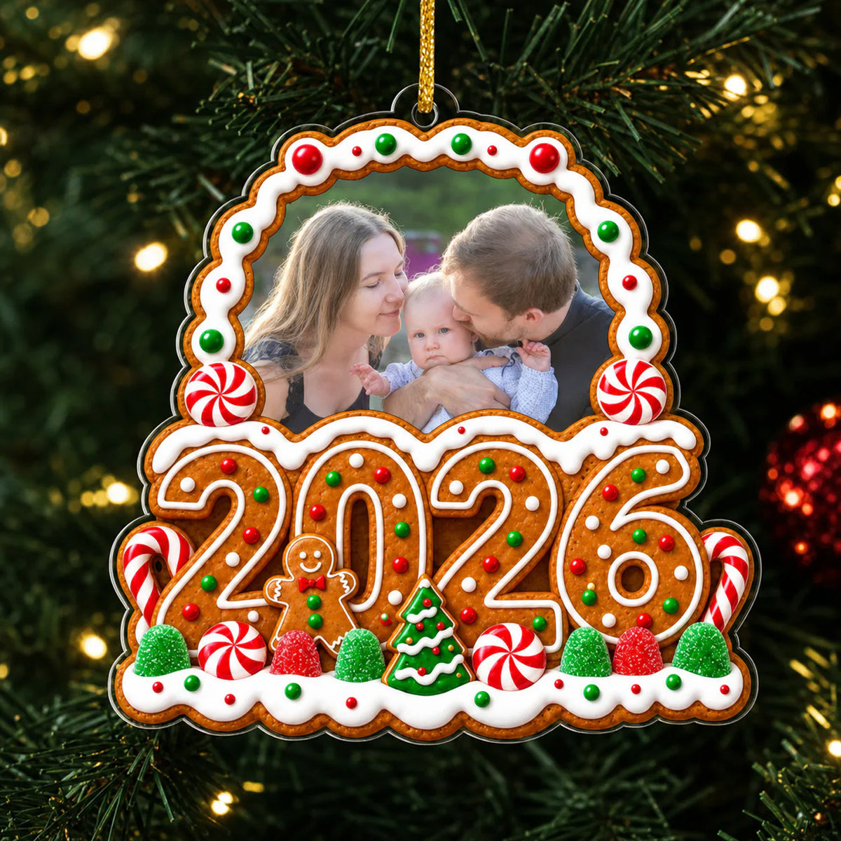 Family Gingerbread Christmas - Personalized Acrylic Ornament, Custom Photo Family Christmas Ornament, Christmas Decor