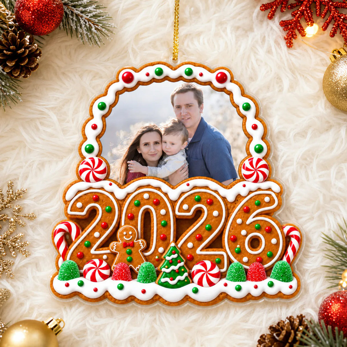 Family Gingerbread Christmas - Personalized Acrylic Ornament, Custom Photo Family Christmas Ornament, Christmas Decor