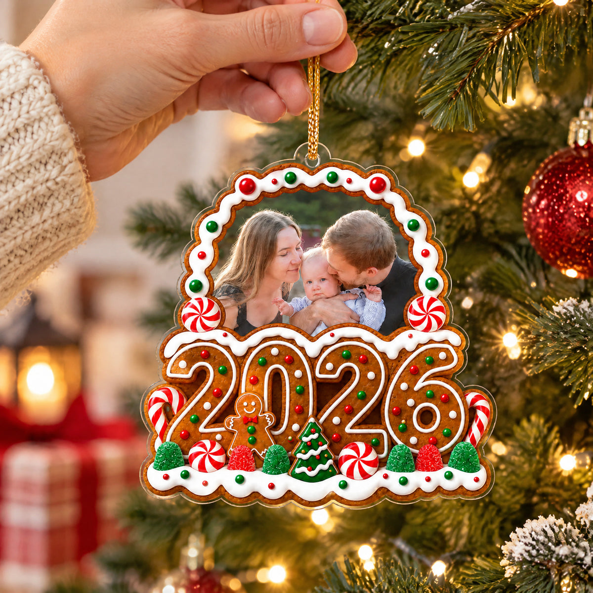 Family Gingerbread Christmas - Personalized Acrylic Ornament, Custom Photo Family Christmas Ornament, Christmas Decor