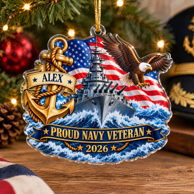 Proud Navy Veteran - Personalized Acrylic Ornament, Battleship Vetaran Home Decor