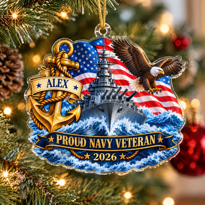 Proud Navy Veteran - Personalized Acrylic Ornament, Battleship Vetaran Home Decor