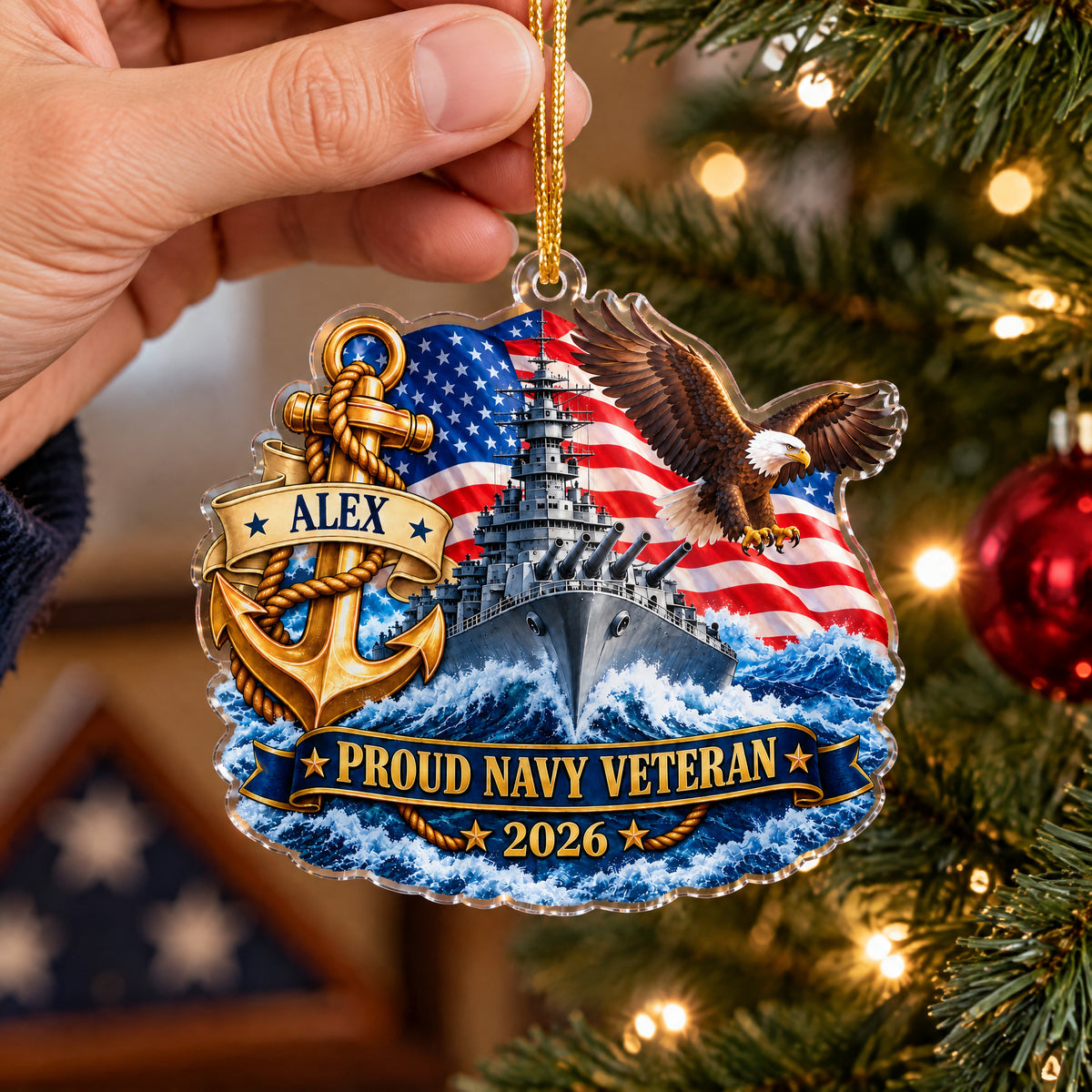 Proud Navy Veteran - Personalized Acrylic Ornament, Battleship Vetaran Home Decor