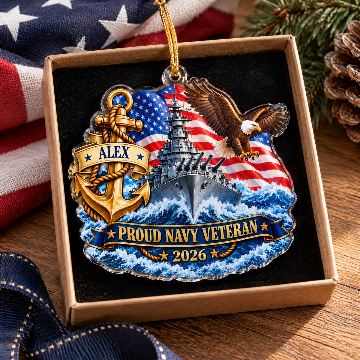Proud Navy Veteran - Personalized Acrylic Ornament, Battleship Vetaran Home Decor