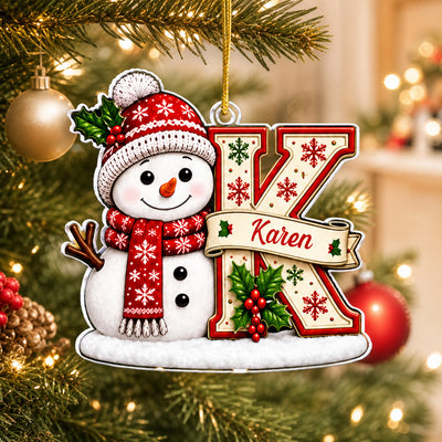 Snowman Initial Christmas-  Personalized Acrylic Ornament, Letter Name Home Decor, Custom Alphabet Tree Decoration, Holiday Gift 2026