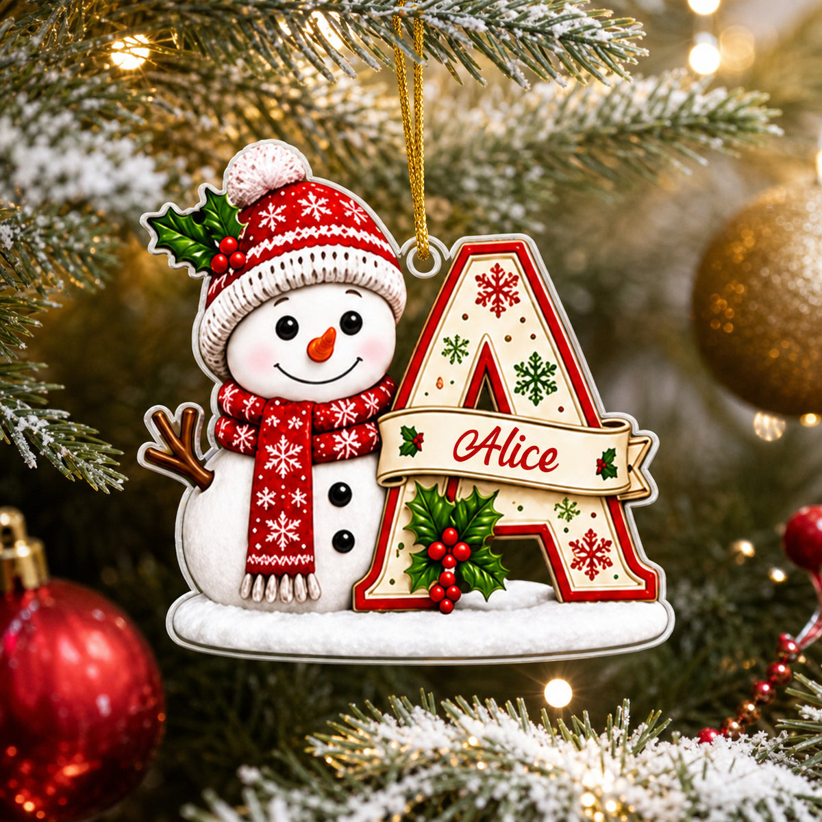 Snowman Initial Christmas-  Personalized Acrylic Ornament, Letter Name Home Decor, Custom Alphabet Tree Decoration, Holiday Gift 2026