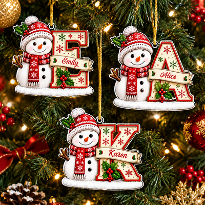 Snowman Initial Christmas-  Personalized Acrylic Ornament, Letter Name Home Decor, Custom Alphabet Tree Decoration, Holiday Gift 2026