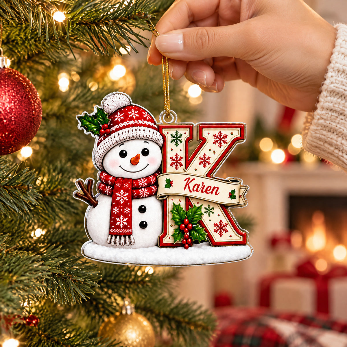 Snowman Initial Christmas-  Personalized Acrylic Ornament, Letter Name Home Decor, Custom Alphabet Tree Decoration, Holiday Gift 2026