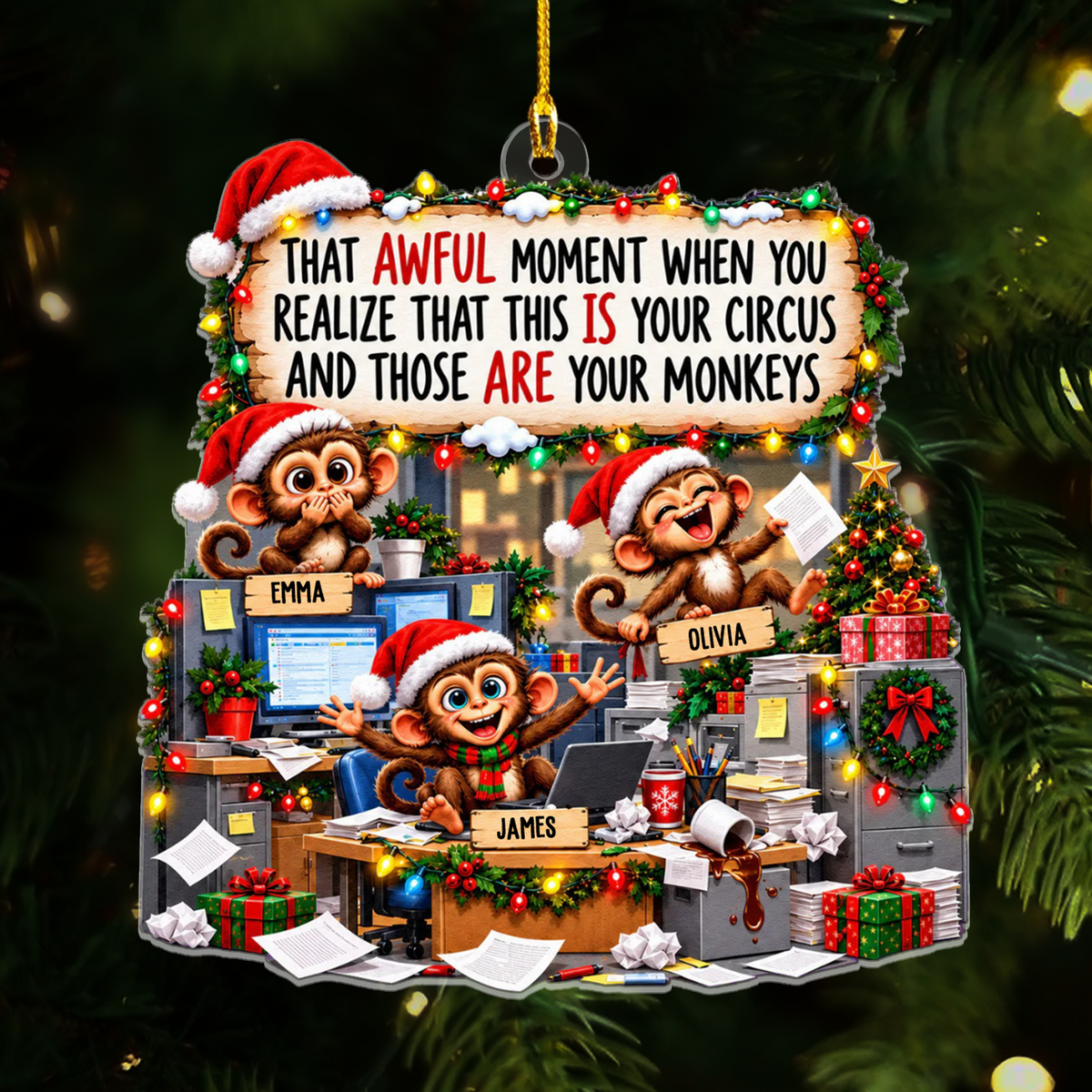 Monkey Coworkers - Personalized Acrylic Ornament, Funny Coworker Bulk Gifts, Gag Gifts For Team