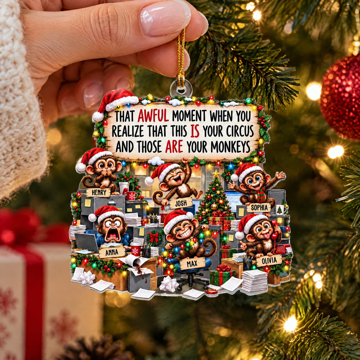 Monkey Coworkers - Personalized Acrylic Ornament, Funny Coworker Bulk Gifts, Gag Gifts For Team