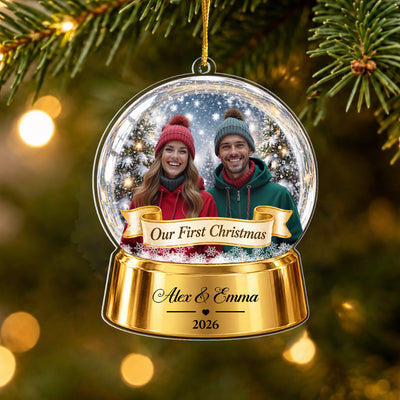 Our First Christmas Snow Globe - Personalized Acrylic Ornament, Gift for Couple