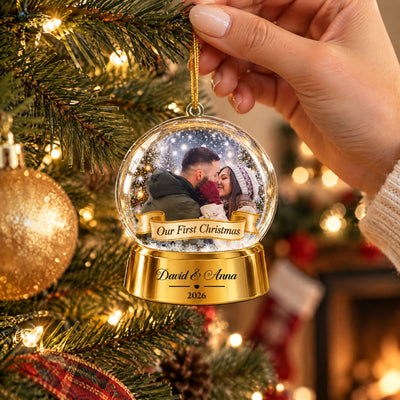 Our First Christmas Snow Globe - Personalized Acrylic Ornament, Gift for Couple