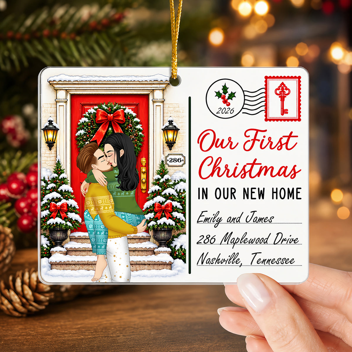 Our First Christmas - Personalized Acrylic Ornament , Kissing Couple Christmas Gift For Couples