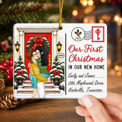 Our First Christmas - Personalized Acrylic Ornament , Kissing Couple Christmas Gift For Couples