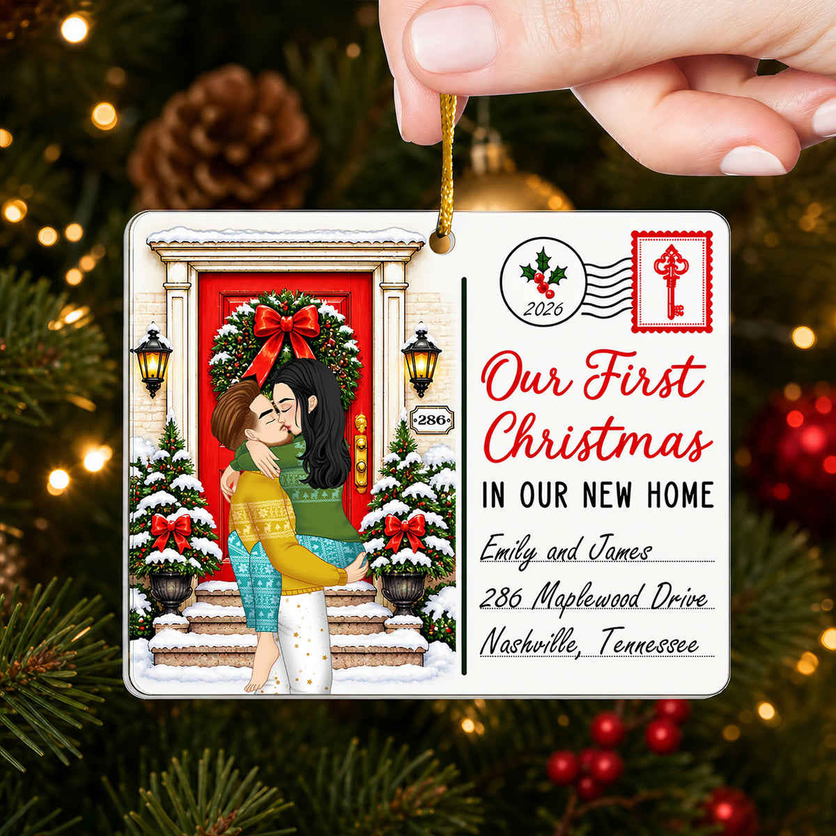 Our First Christmas - Personalized Acrylic Ornament , Kissing Couple Christmas Gift For Couples