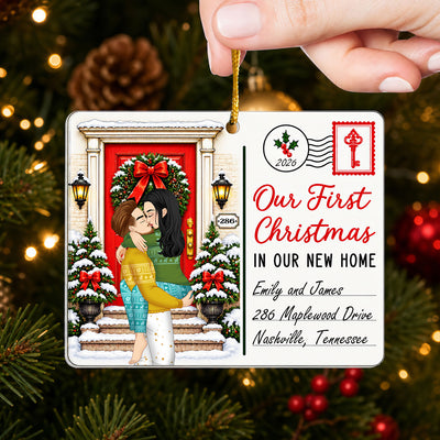 Our First Christmas - Personalized Acrylic Ornament , Kissing Couple Christmas Gift For Couples