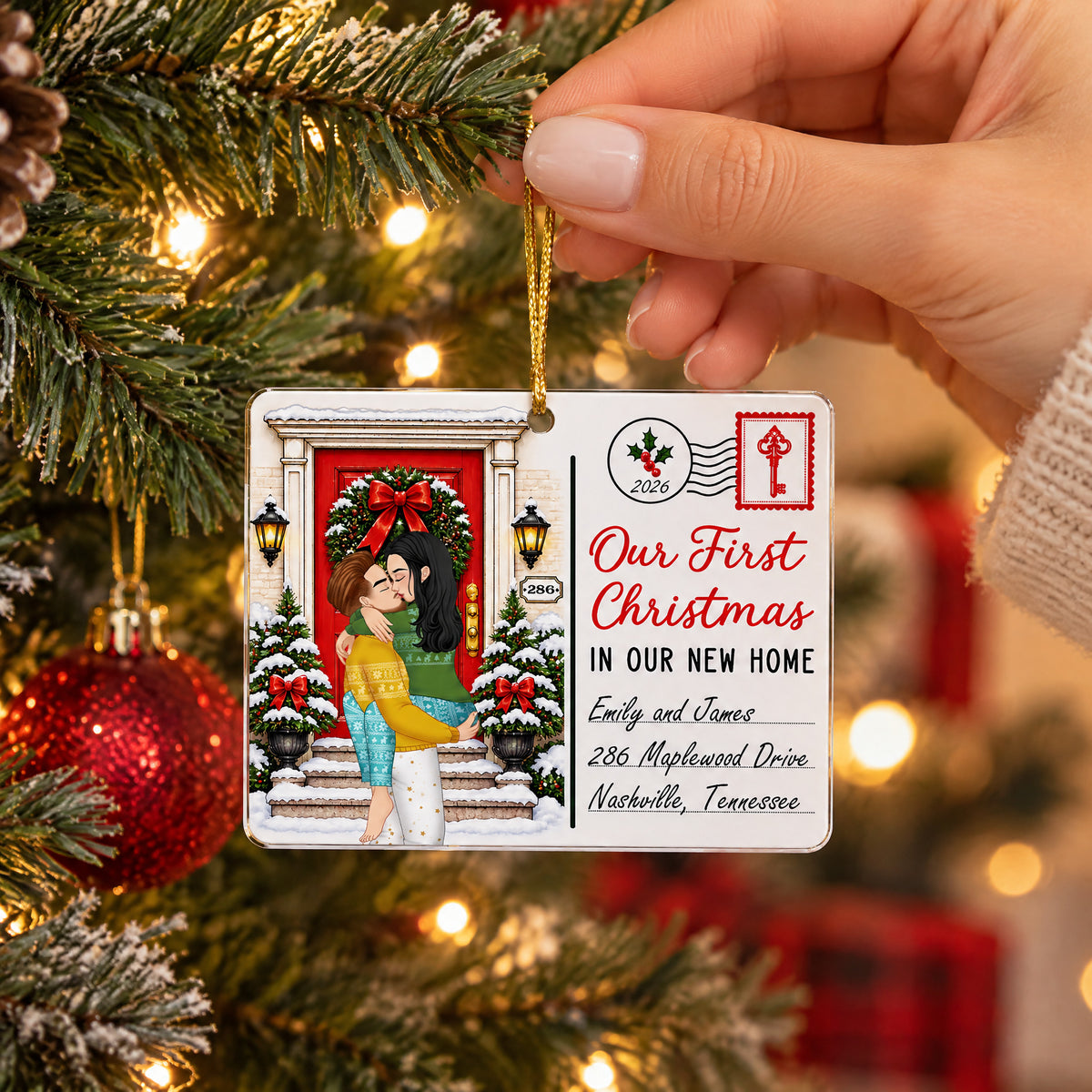 Our First Christmas - Personalized Acrylic Ornament , Kissing Couple Christmas Gift For Couples