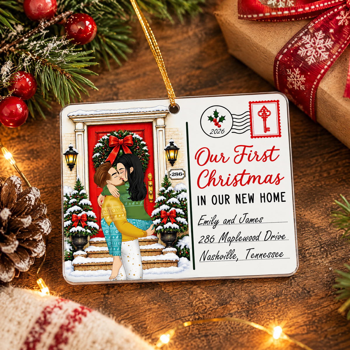 Our First Christmas - Personalized Acrylic Ornament , Kissing Couple Christmas Gift For Couples