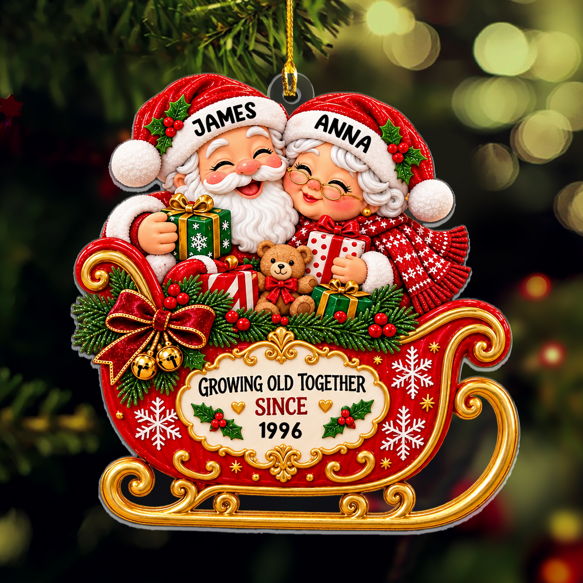 Mr &amp; Mrs Claus Sleigh Christmas - Personalized Acrylic Ornament, Custom Couple Name Christmas Ornament, Anniversary Keepsake