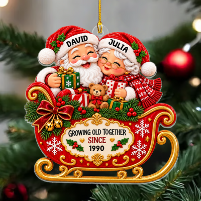 Mr & Mrs Claus Sleigh Christmas - Personalized Acrylic Ornament, Custom Couple Name Christmas Ornament, Anniversary Keepsake