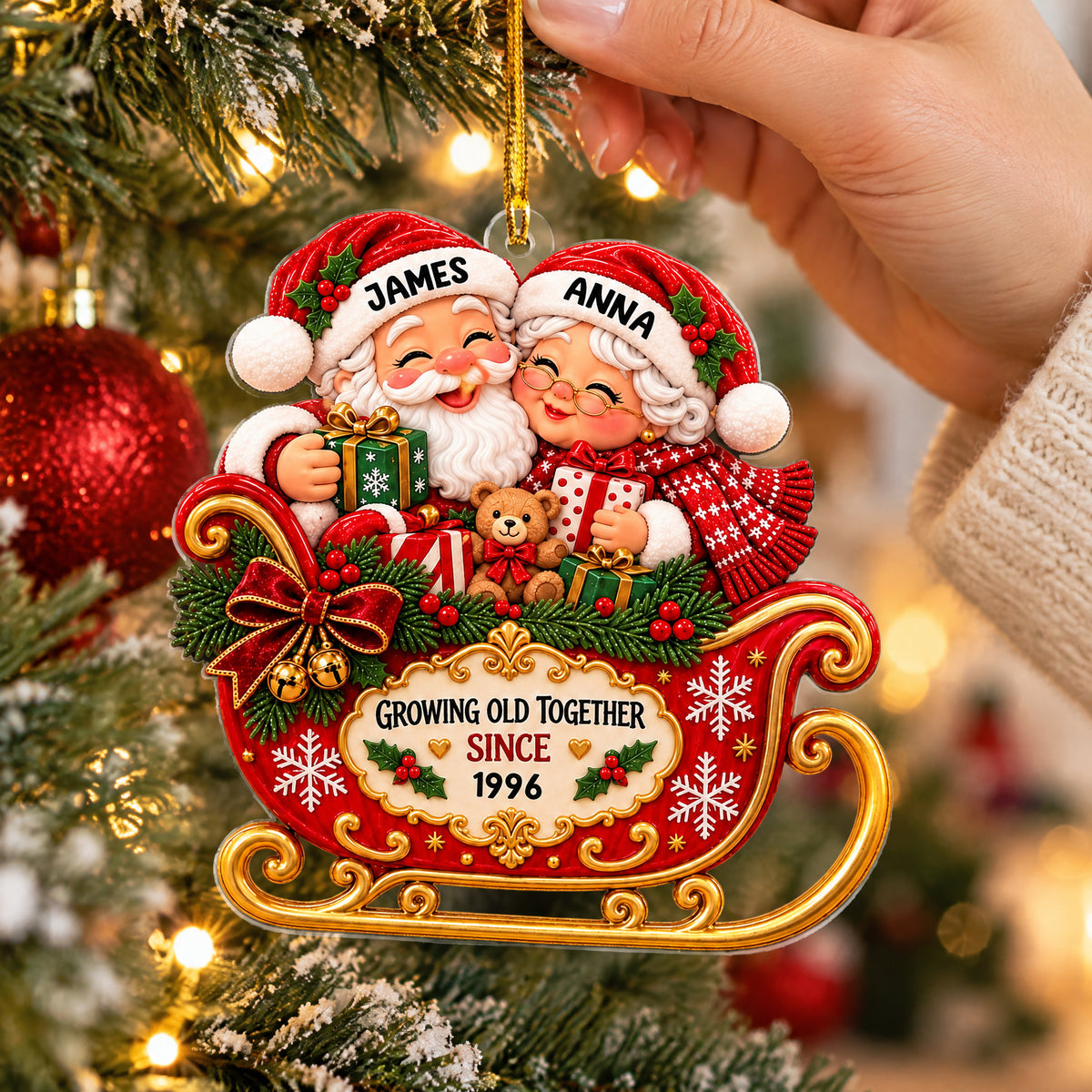 Mr &amp; Mrs Claus Sleigh Christmas - Personalized Acrylic Ornament, Custom Couple Name Christmas Ornament, Anniversary Keepsake