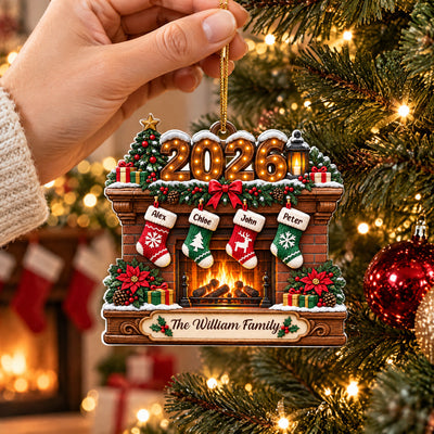 Family Hanging Stockings Fireplace - Personalized Acrylic Ornament, Christmas Gift, Family Home Decor