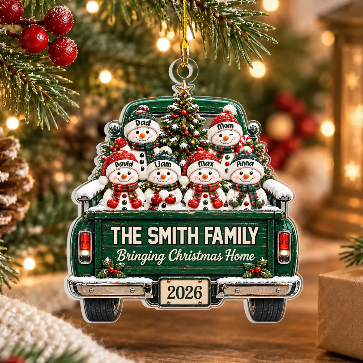 Bringing Christmas Home - Personalized Acrylic Ornament, Christmas Gift For Family, Snowman Christmas Gift