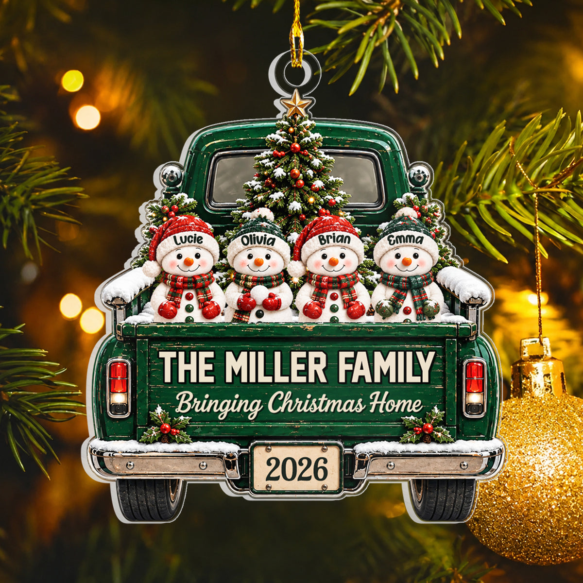 Bringing Christmas Home - Personalized Acrylic Ornament, Christmas Gift For Family, Snowman Christmas Gift