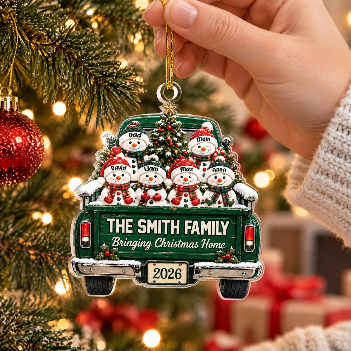 Bringing Christmas Home - Personalized Acrylic Ornament, Christmas Gift For Family, Snowman Christmas Gift