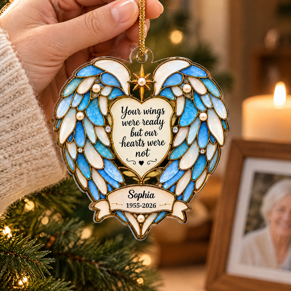 Your Wings Were Ready But Our Hearts Were Not-   Personalized Acrylic Ornament , Memorial Gift, Sympathy Gift