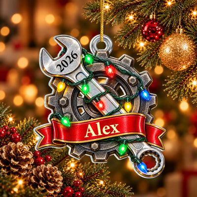 Built To Fix - Personalized Acrylic Ornament, Custom Mechanic Christmas Ornament, Custom Name & Year