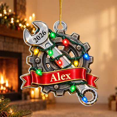 Built To Fix - Personalized Acrylic Ornament, Custom Mechanic Christmas Ornament, Custom Name & Year
