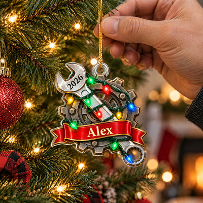 Built To Fix - Personalized Acrylic Ornament, Custom Mechanic Christmas Ornament, Custom Name & Year