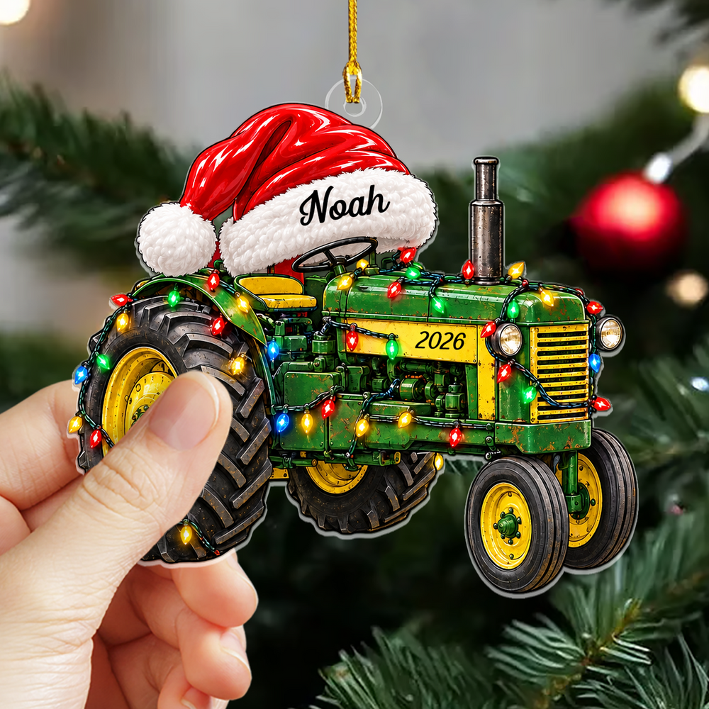 Personalized Acrylic Tractor Christmas Ornament with Name - CustomizeAF™