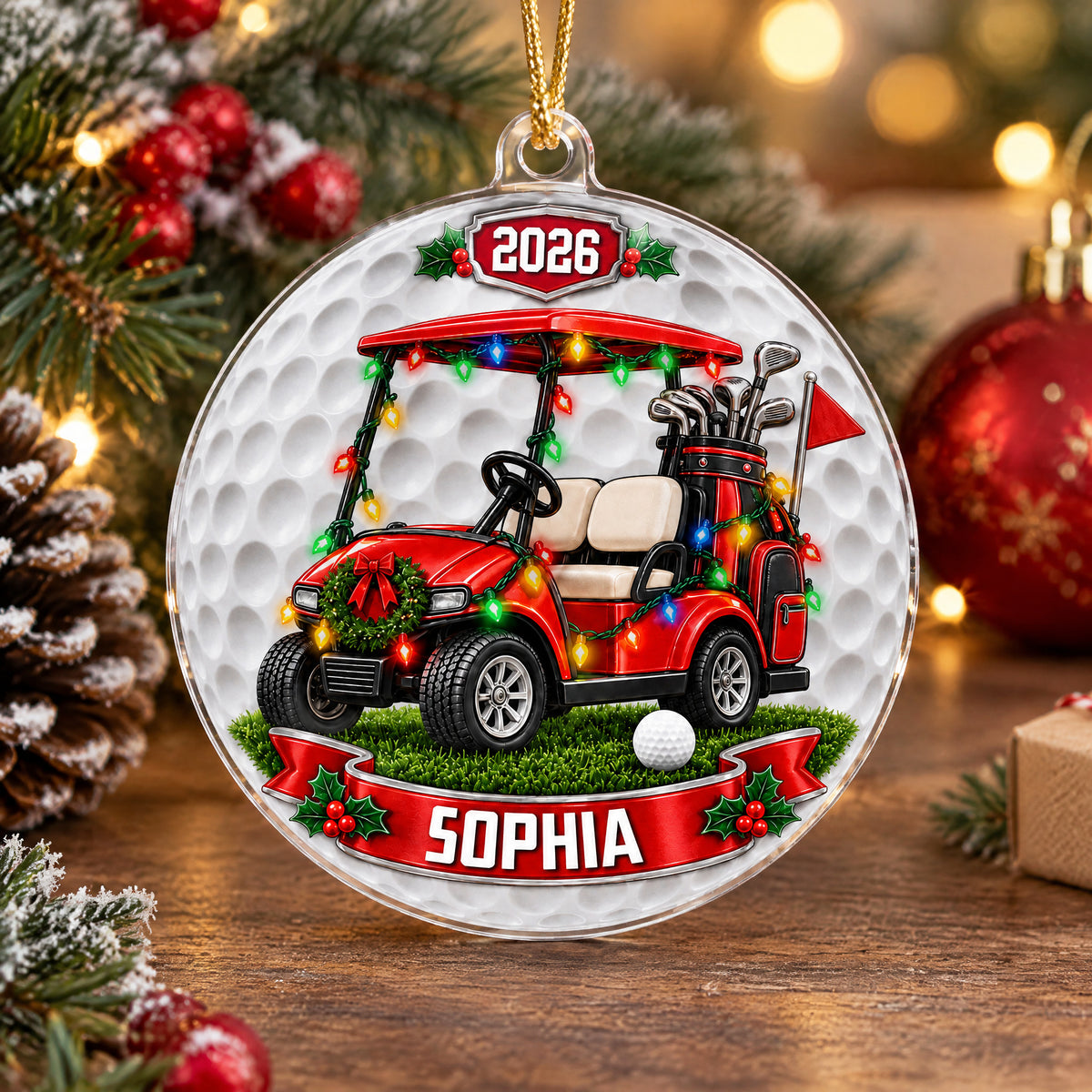 AGolf Ball Dimple Background Cart - Personalized Acrylic Ornament, Gift for Golf Lovers
