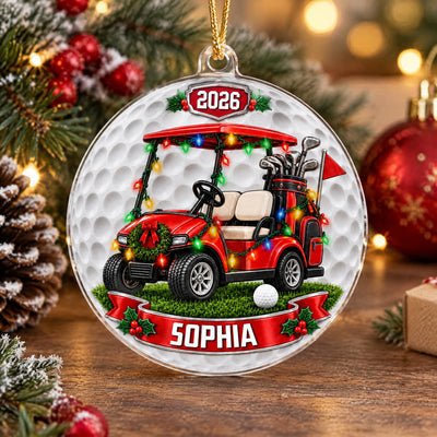 AGolf Ball Dimple Background Cart - Personalized Acrylic Ornament, Gift for Golf Lovers