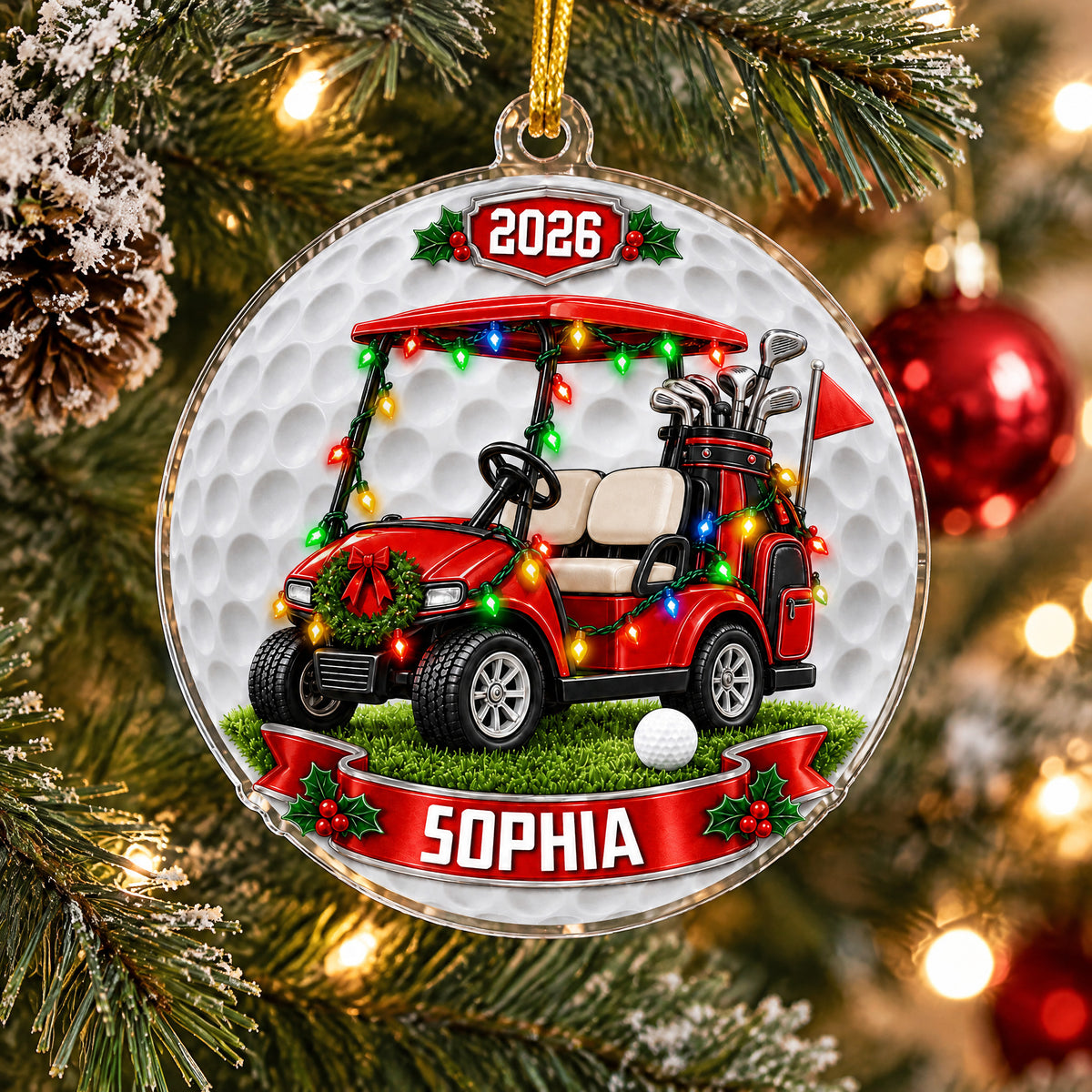 AGolf Ball Dimple Background Cart - Personalized Acrylic Ornament, Gift for Golf Lovers
