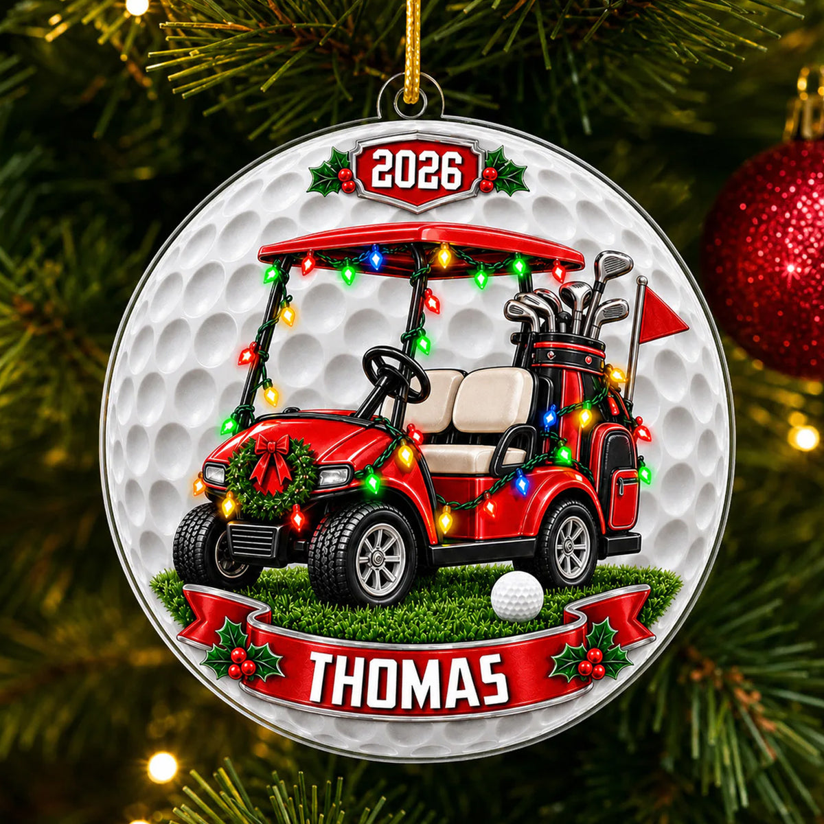 AGolf Ball Dimple Background Cart - Personalized Acrylic Ornament, Gift for Golf Lovers