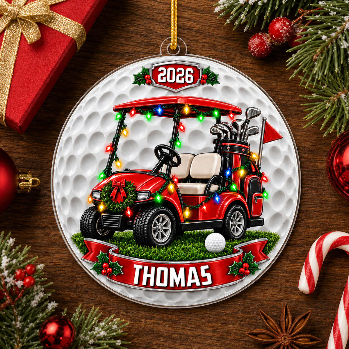 AGolf Ball Dimple Background Cart - Personalized Acrylic Ornament, Gift for Golf Lovers