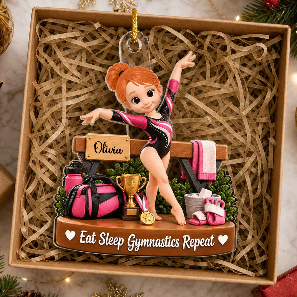 Eat Sleep Gymnastics Repeat - Personalized Acrylic Ornament, Gymnastics Lovers Gift Ornament
