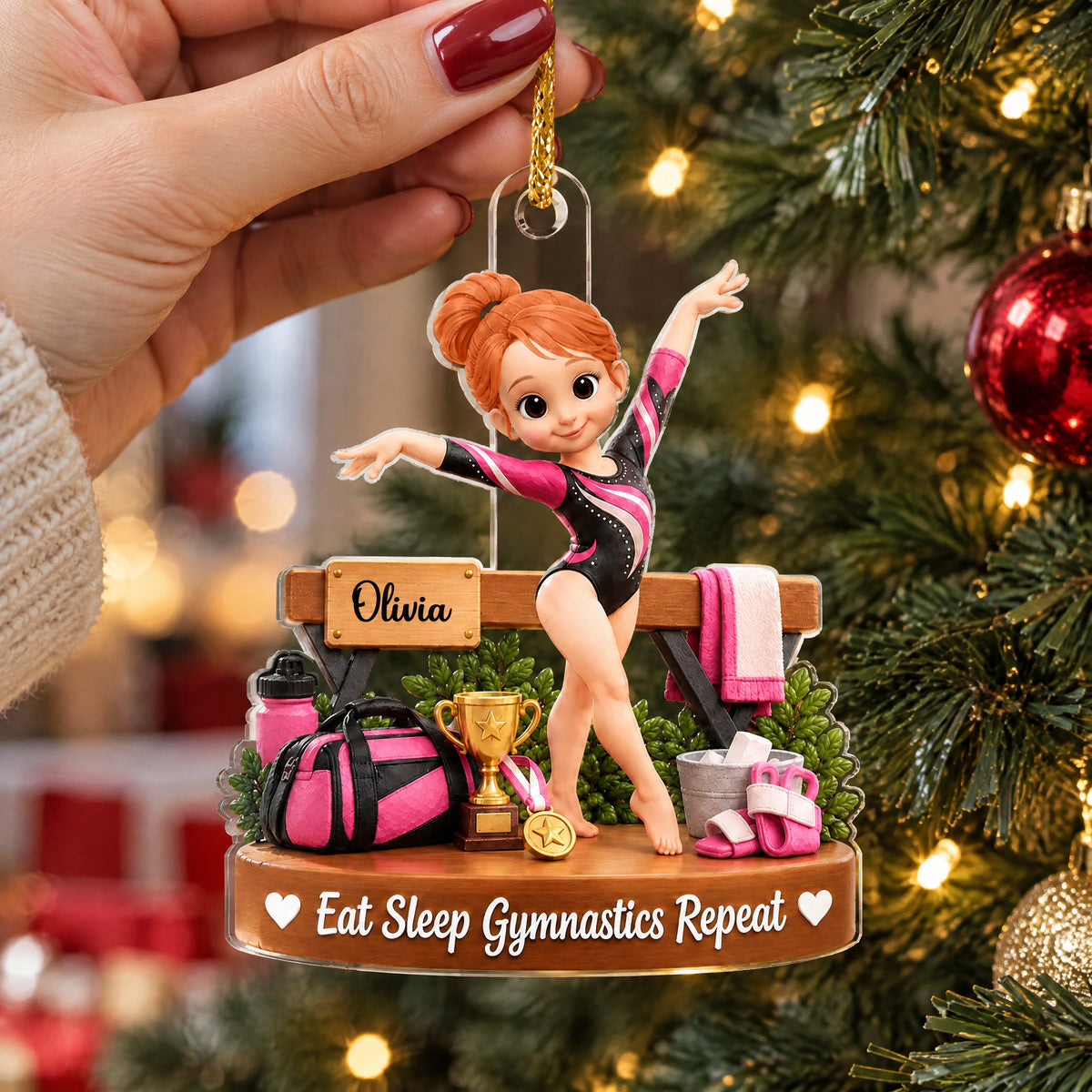 Eat Sleep Gymnastics Repeat - Personalized Acrylic Ornament, Gymnastics Lovers Gift Ornament