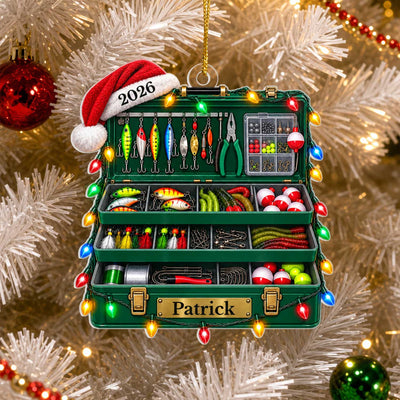Reel In The Christmas Cheer - Personalized Acrylic Ornament, Fishing Tackle Box Christmas Ornament, Custom Name & Year