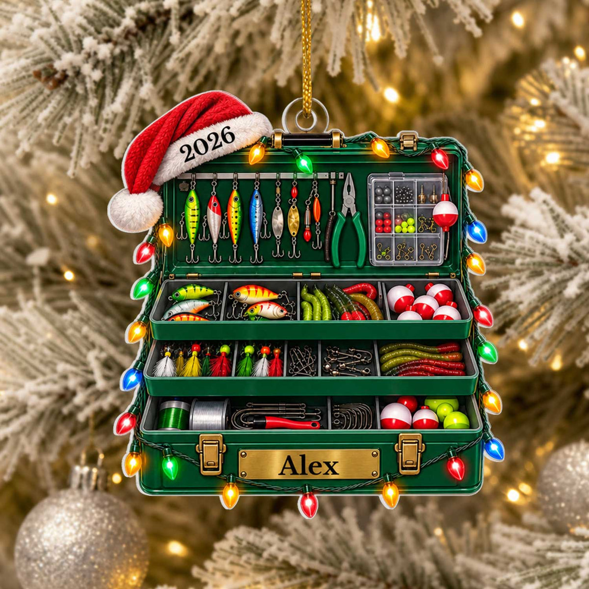 Reel In The Christmas Cheer - Personalized Acrylic Ornament, Fishing Tackle Box Christmas Ornament, Custom Name &amp; Year