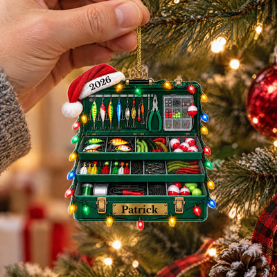 Reel In The Christmas Cheer - Personalized Acrylic Ornament, Fishing Tackle Box Christmas Ornament, Custom Name & Year