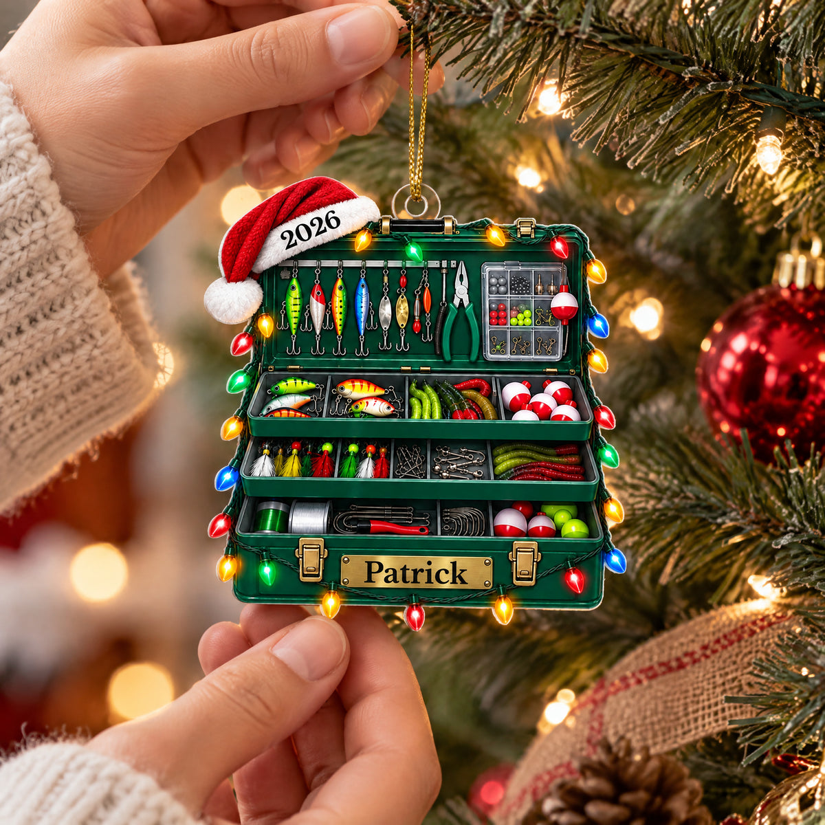 Reel In The Christmas Cheer - Personalized Acrylic Ornament, Fishing Tackle Box Christmas Ornament, Custom Name &amp; Year