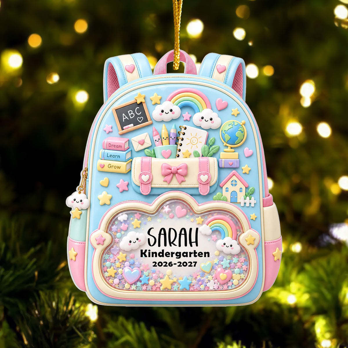 A Special Memory of the Year They Started Their School Journey - Personalized Acrylic Ornament, School Backpack Christmas Ornament